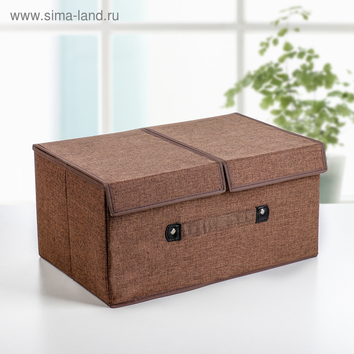 Короб стеллажный для хранения с двойной крышкой «Песок», 45×30×21 см, цвет коричневый - Фото 1