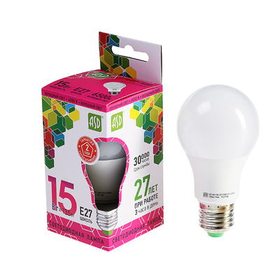 Лампа светодиодная ASD LED-A60-standard, Е27, 15 Вт, 230 В, 6500 К, 1350 Лм