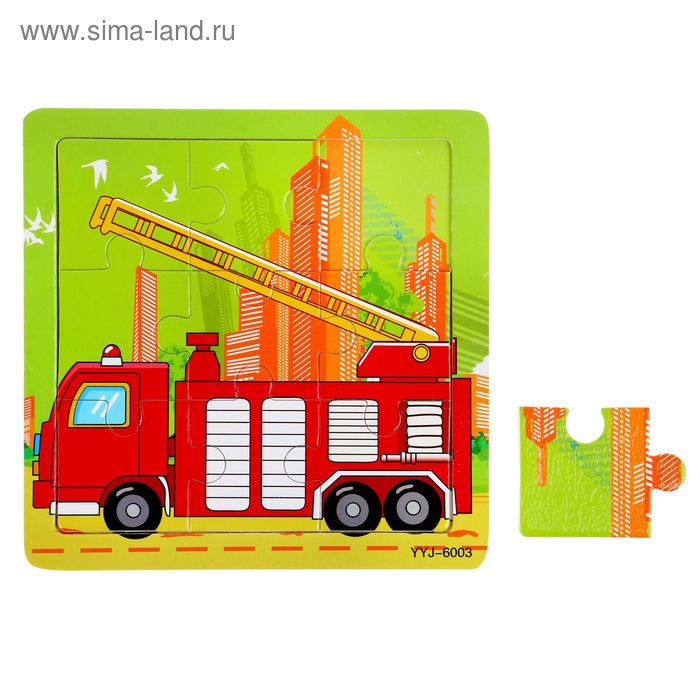 Пазл малый квадратный "Пожарный транспорт", 9 элементов - Фото 1