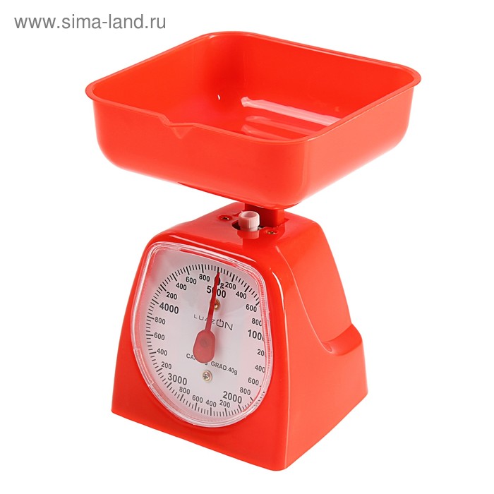 Весы кухонные Luazon LVKM-501, механические, до 5 кг, чаша 1200 мл, красные - Фото 1