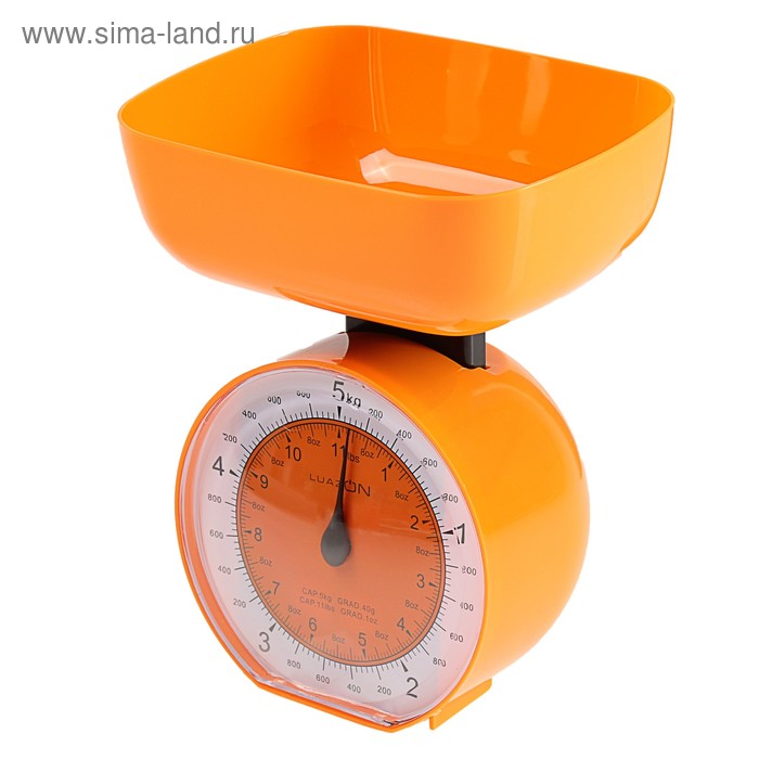 Весы кухонные Luazon LVKM-503, механические, до 5 кг, чаша 1000 мл, оранжевые - Фото 1