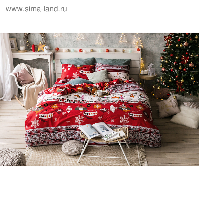 Постельное бельё «Экономь и Я» Новогодние узоры 1,5 сп. 143×210 см, 150×210 см, 50×70 см - 2 шт., микрофайбер, 75 г/м²