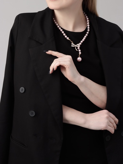 Бусы «Жемчужное» с расстёгивающимся элементом, стрекоза, цвет розовый в золоте, 50 см