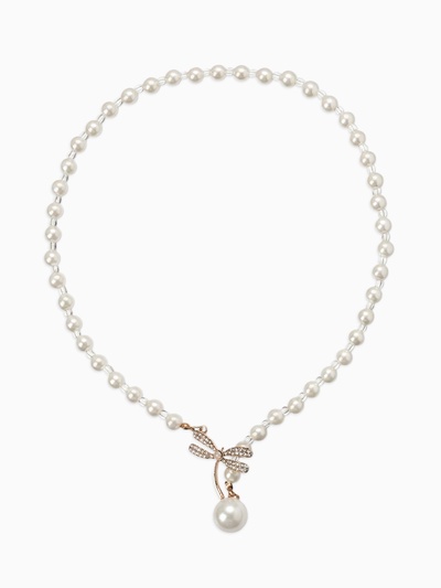 Бусы «Жемчужное» с расстёгивающимся элементом, стрекоза, шар №8.16, белые в золоте, L=50 см