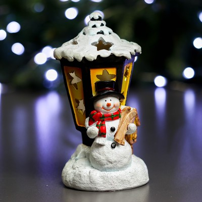 Фигура с подсветкой "Снеговик и фонарь" 10х10х18см