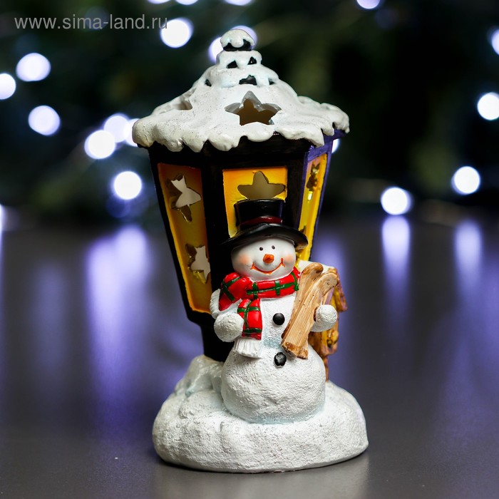 Фигура с подсветкой "Снеговик и фонарь" 10х10х18см - Фото 1
