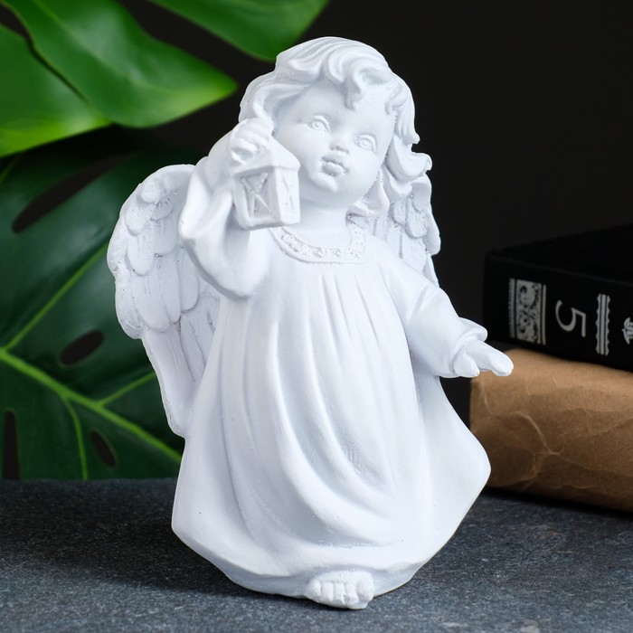 Фигура "Ангел с фонариком" белый 7х10х15см - Фото 1
