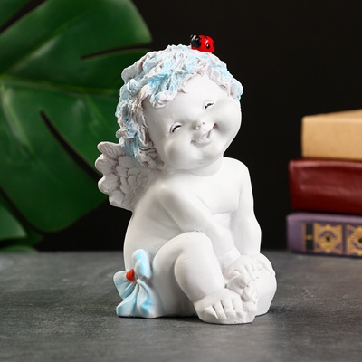 Фигурка гипс «Ангелочек с божьей коровкой», белый, 8.5×10×14 см