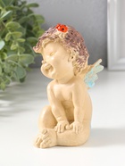 Фигура "Ангелочек с божьей коровкой" цветной 9х7х15см - фото 809659146