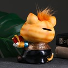 Копилка "Котик с подарком" рыжий чуб 14х12х16см - фото 23131305