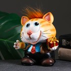 Копилка "Котик с подарком" рыжий чуб 14х12х16см - фото 23131306