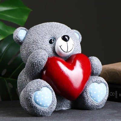 Копилка для денег «Мишка с сердцем», серый, 20×18×20 см