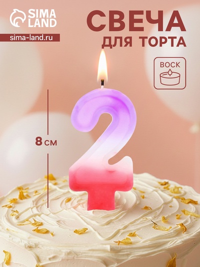 Свеча цифра для торта «2», 8×3.75×1 см