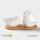 Набор для специй BellaTenero «Совы», солонка 100 мл, перечница 130 мл, на бамбуковой подставке, фарфор, белый - Фото 1