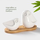 Набор для специй BellaTenero «Совы», солонка 100 мл, перечница 130 мл, на бамбуковой подставке, фарфор, белый - Фото 5