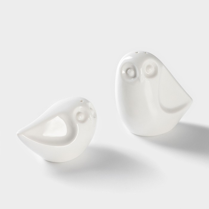 Набор для специй BellaTenero «Совы», солонка 100 мл, перечница 130 мл, на бамбуковой подставке, фарфор, белый Набор для специй BellaTenero «Совы», солонка 100 мл, перечница 130 мл, на бамбуковой подставке, фарфор, белый