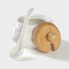 Набор для специй BellaTenero, 5 предметов: солонка 80 мл, перечница 80 мл, сахарница с ложкой 170 мл, на бамбуковой подставке, фарфор, белый - Фото 8