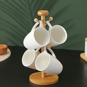 Набор фарфоровых кружек на деревянной подставке BellaTenero, 4 предмета: 300 мл, цвет белый