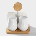 Набор для специй BellaTenero, 4 предмета: солонка 110 мл, перечница 110 мл, салфетница, на бамбуковой подставке, фарфор, белый - Фото 3