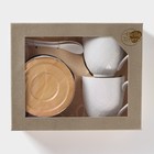 Набор керамический чайный на бамбуковой подставке BellaTenero, 6 предметов: 2 чашки 350 мл, 2 деревянных блюдца d=12 см, 2 ложки, цвет белый - фото 4257196
