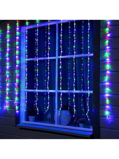 Гирлянда «Водопад» 2×1.5 м, IP44, прозрачная нить, 400 LED, свечение мульти, 8 комбинаций режимов, 220 В