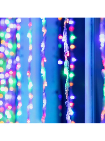 Гирлянда «Водопад» 2×1.5 м, IP44, прозрачная нить, 400 LED, свечение мульти, 8 комбинаций режимов, 220 В
