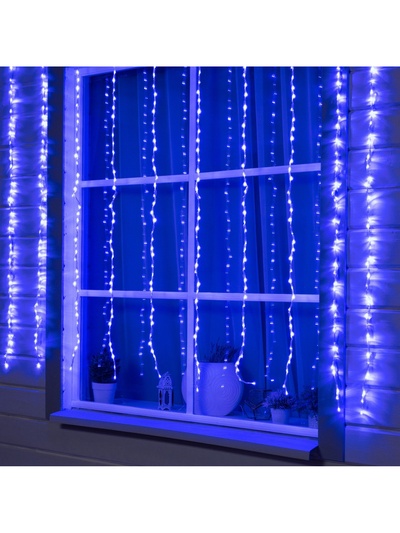 Гирлянда «Водопад» 2×1.5 м, IP44, прозрачная нить, 400 LED, свечение синее, 8 комбинаций режимов, 220 В