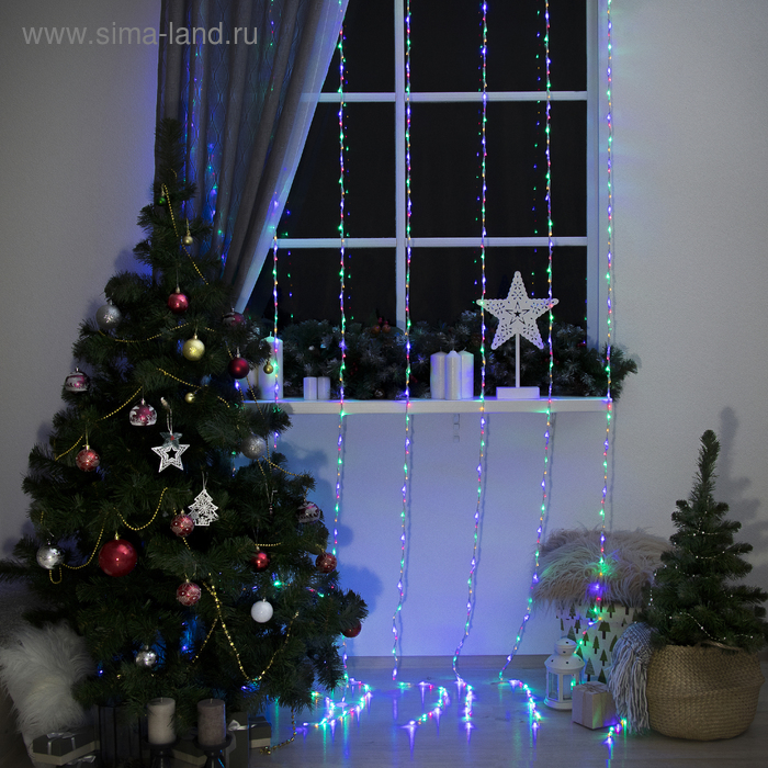 Гирлянда «Водопад» 2 х 3 м, IP44 прозрачная нить, 800 LED, свечение мульти, 32 режима, 220 В - Фото 1