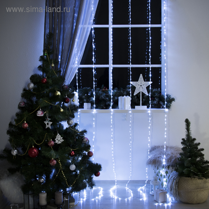 Гирлянда "Водопад" 2 х 3 м , IP44, прозрачная нить, 800 LED, свечение белое, 32 режима, 220 В - Фото 1