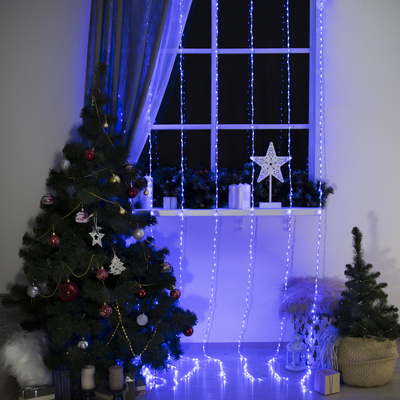 Гирлянда "Водопад" 2 х 3 м , IP44, прозрачная нить, 800 LED, свечение синее, 32 режима, 220 В