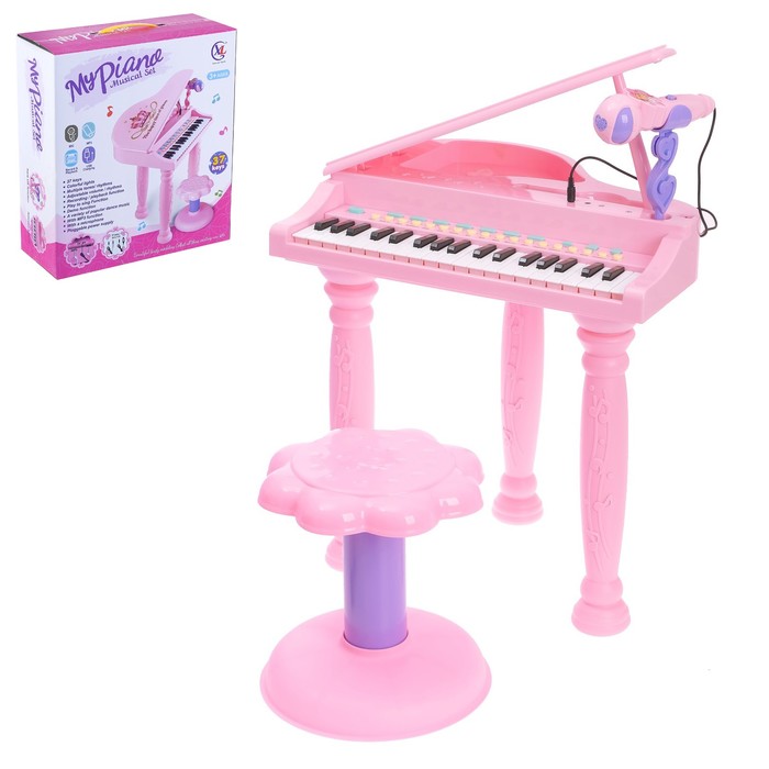 Пианино «Розовая мечта» с микрофоном и стульчиком, световые и звуковые эффекты - фото 1906957306