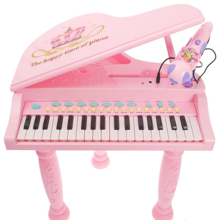 Пианино «Розовая мечта» с микрофоном и стульчиком, световые и звуковые эффекты - фото 1886340680