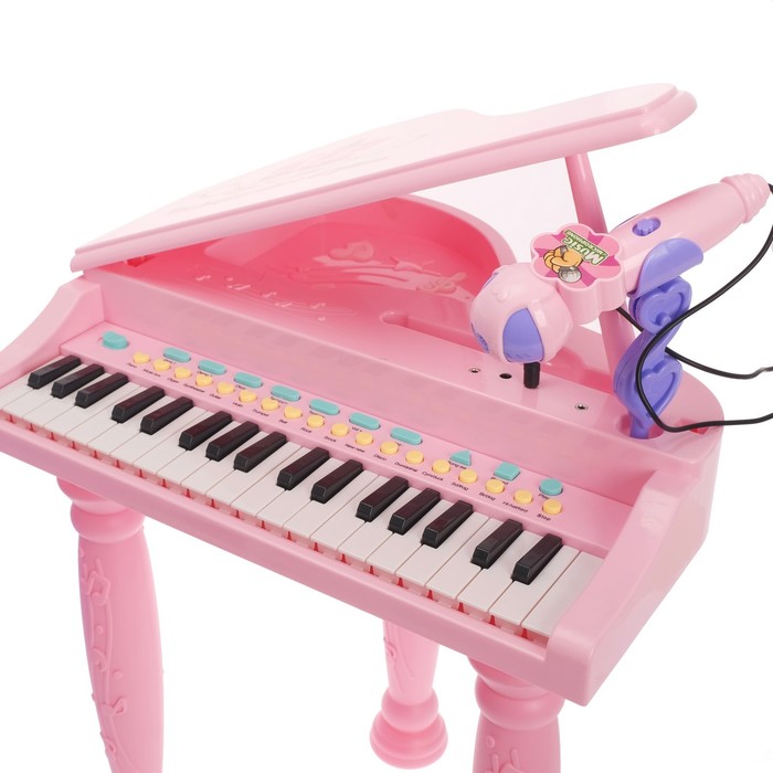 Пианино «Розовая мечта» с микрофоном и стульчиком, световые и звуковые эффекты - фото 1886340681