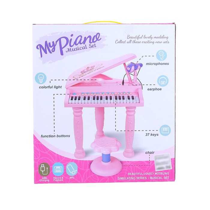 Пианино «Розовая мечта» с микрофоном и стульчиком, световые и звуковые эффекты - фото 1906957311