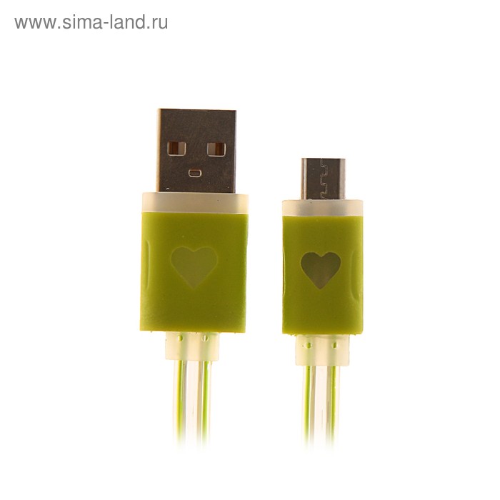 Кабель Blast, micro USB - USB, 1 А, 1 м, подсветка, зеленый - Фото 1