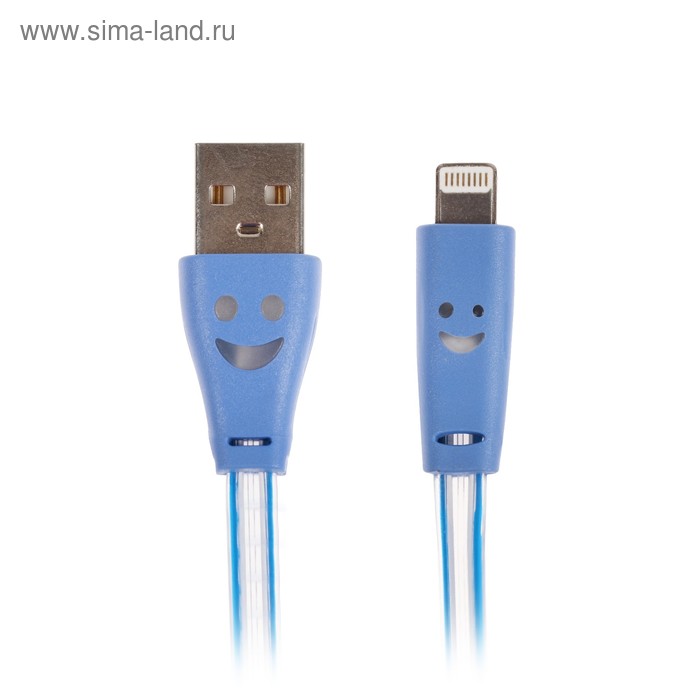 Кабель BLAST, Lightning - USB, 1 А, 1 м, с подсветка, голубой - Фото 1