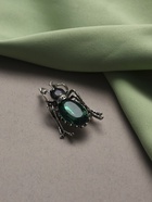 Брошь «Жук», серо-зелёная в чернёном серебре - Фото 6