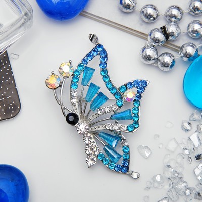 Брошь «Бабочка» хамелеон, цвет радужно-голубой в серебре