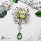 Брошь «Императрица» круг, бело-зелёная в серебре - Фото 4