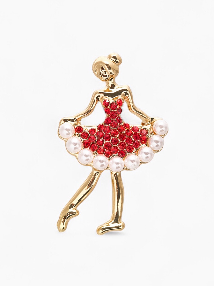 Брошь «Балеринка», цвет красно-белый в золоте - Фото 1