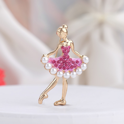 Брошь «Балеринка», цвет розово-белый в золоте