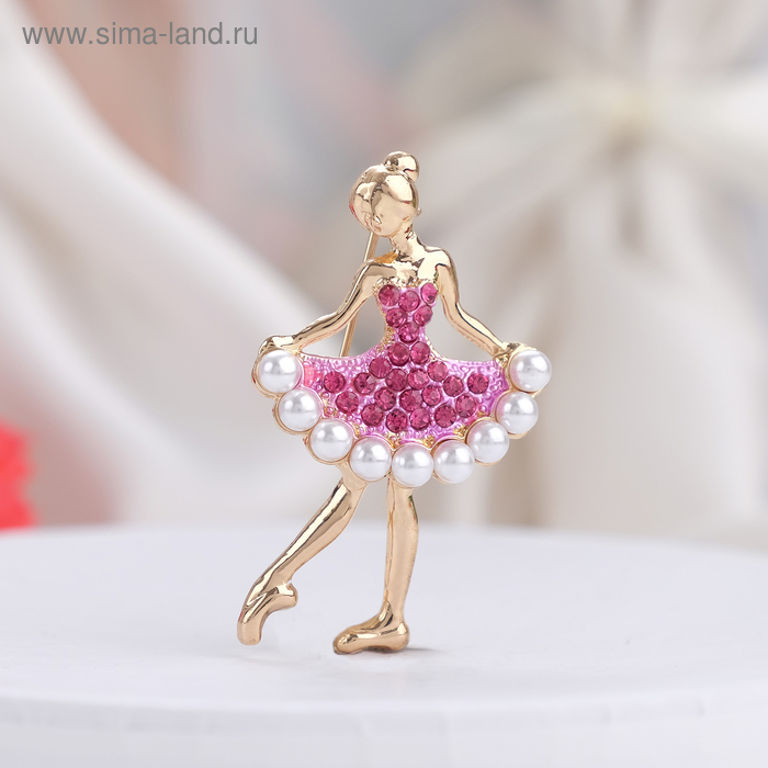 Брошь «Балеринка», цвет розово-белый в золоте - Фото 1