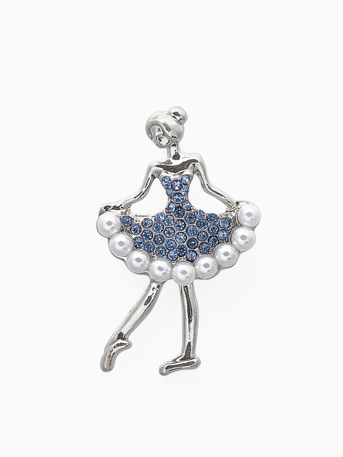 Брошь «Балеринка», цвет бело-сапфировый в серебре - Фото 1