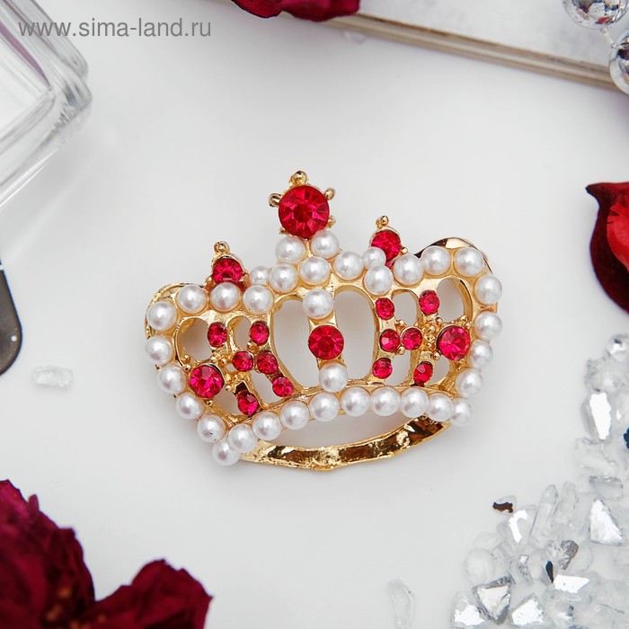 Брошь «Корона императорская», цвет красно-белый в золоте - Фото 1