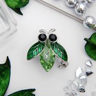 Брошь «Муха» эллипс, цвет зеленый в серебре - Фото 1