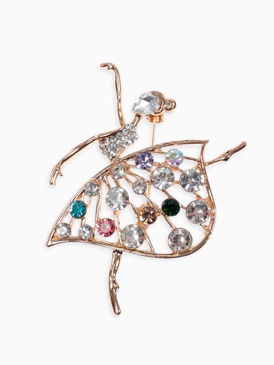 Брошь «Балерина», в платье, цветная в золоте