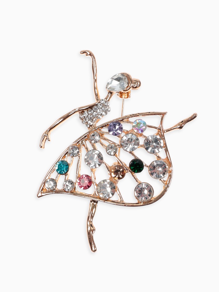 Брошь «Балерина», в платье, цветная в золоте - Фото 1