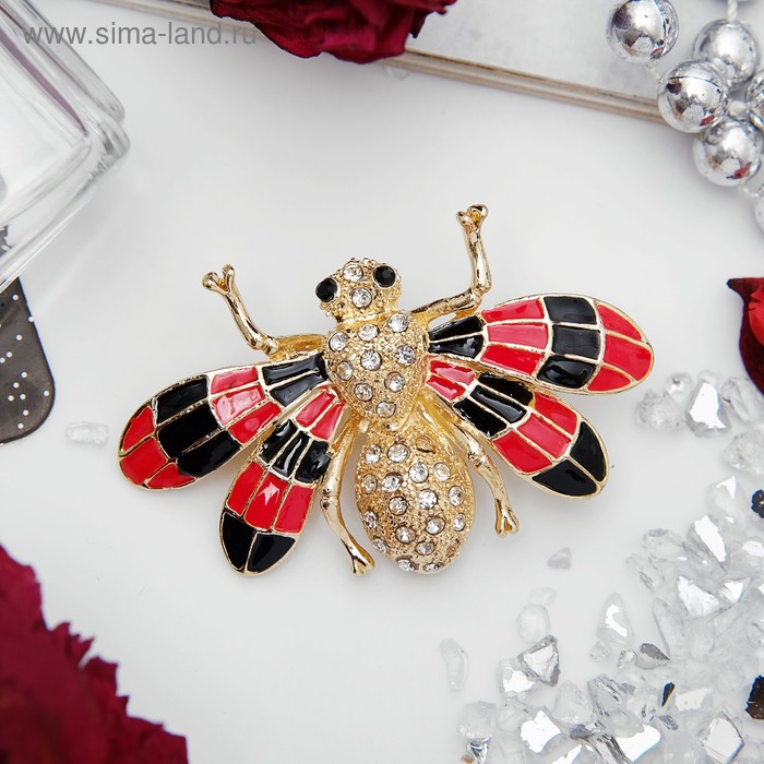 Брошь «Муха», цветная в золоте - Фото 1