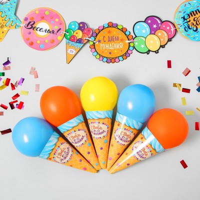 Воздушные шары "С днем рождения", гирлянда, конфетти, лента
