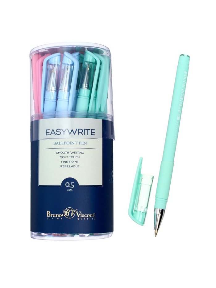 Ручка шариковая BrunoVisconti. EasyWrite. Zefir, синий стержень, узел 0.5 мм, резиновый упор, матовый корпус, МИКС - Фото 1